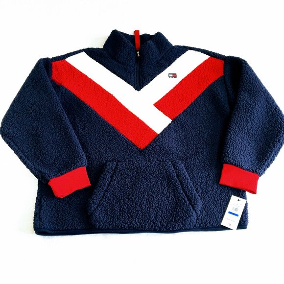 tommy hilfiger chevron half zip sherpa sweatshirt